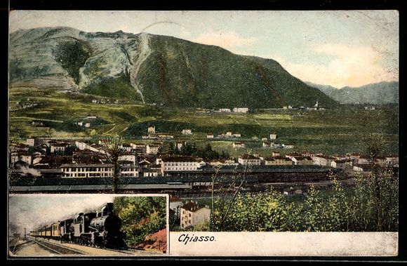 Cartes postales: Chiasso, Ortsansicht mit Bahnhof und Zug – D'occasion à Berlin par bartko-reher