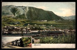 Chiasso, Ortsansicht mit Bahnhof und Zug