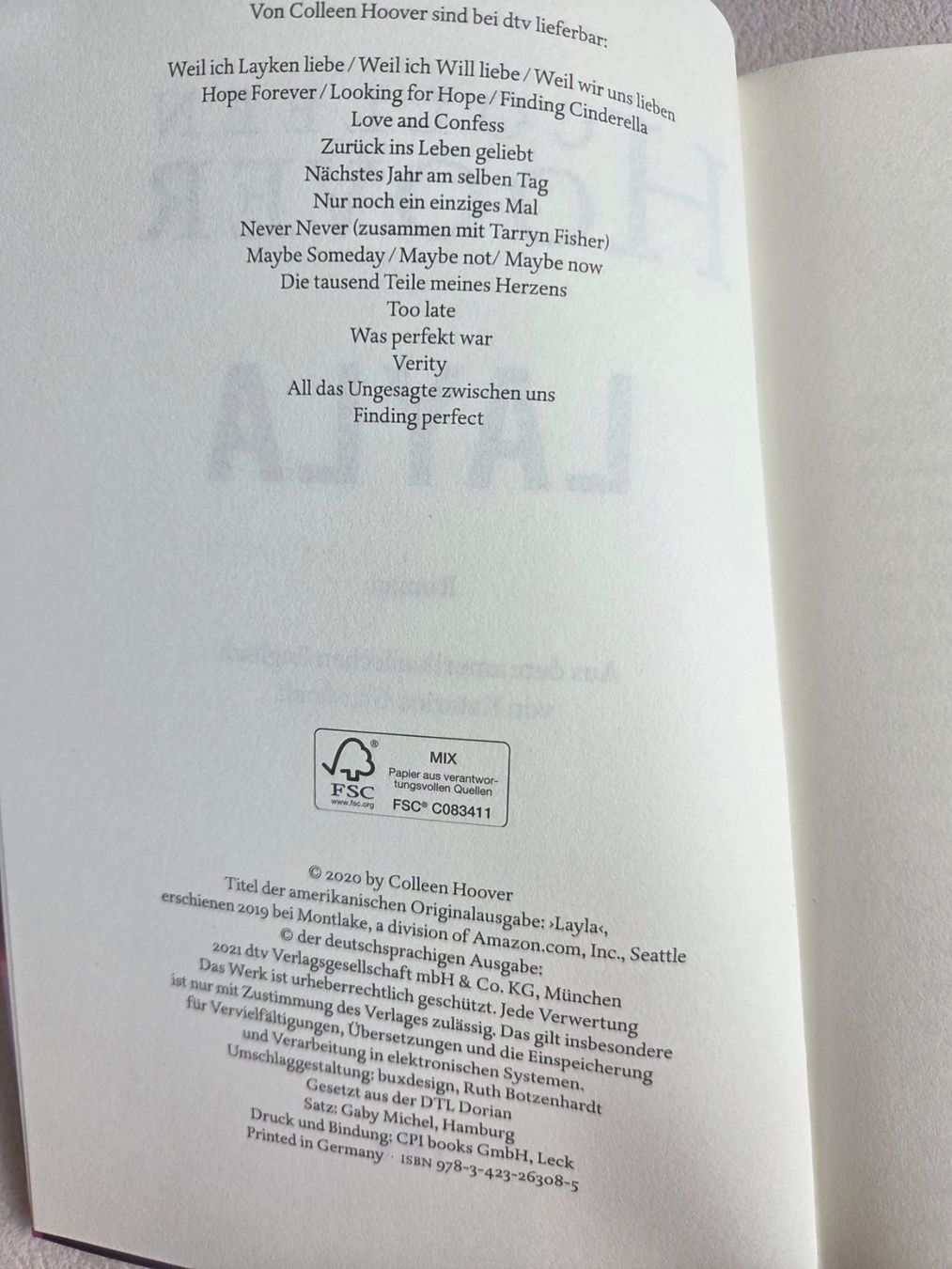 Libri: Colleen Hoover - Layla – Usato da Bergdietikon venduto da Tanne_10 3