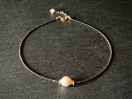 Elegante Barock Perle & Hematit Halskette Vergoldet