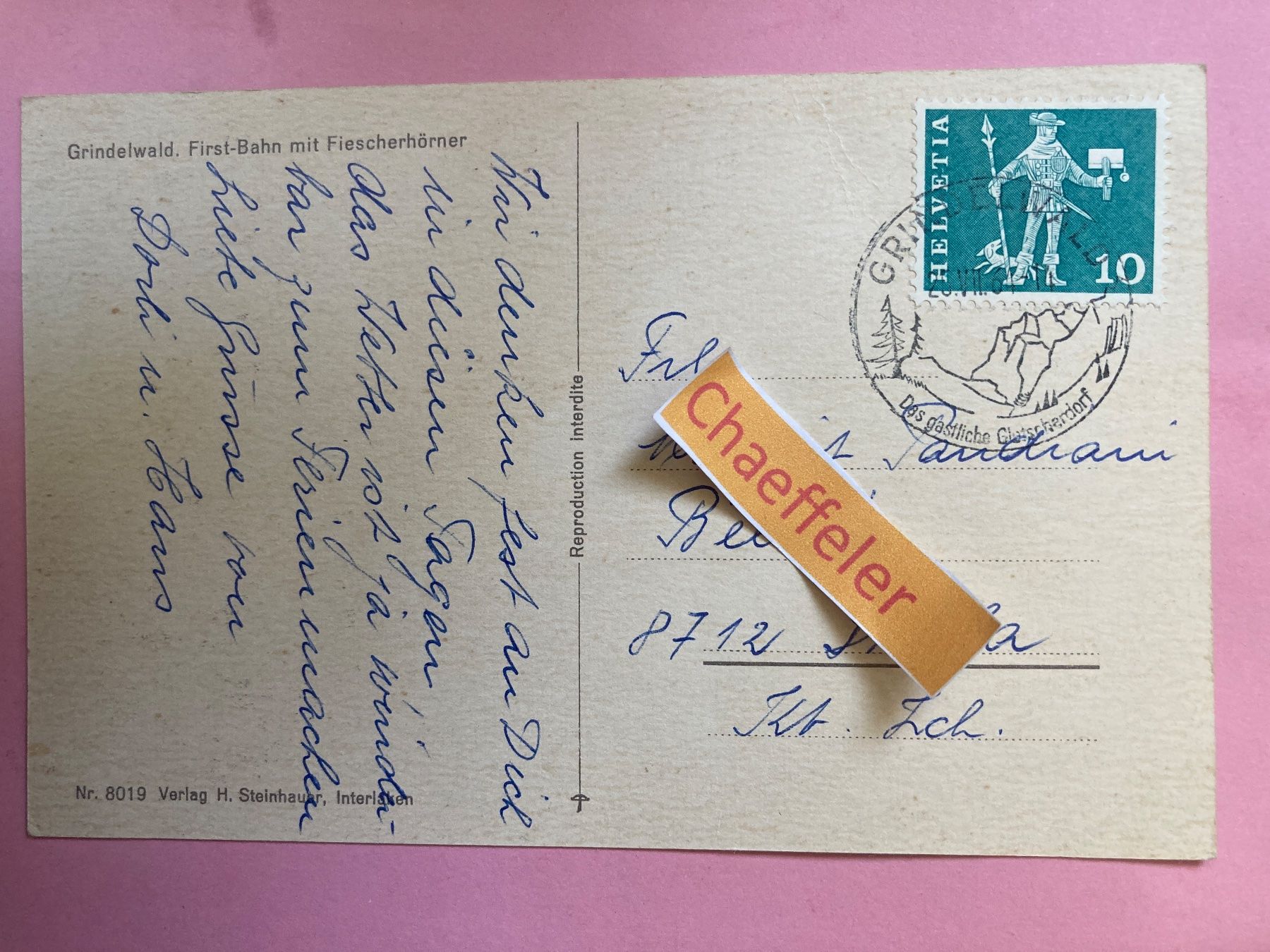 Cartoline postali: 1961 Grindelwald. First - Bahn mit Fiescherhörner – Usato da Zürich venduto da Chaeffeler 1