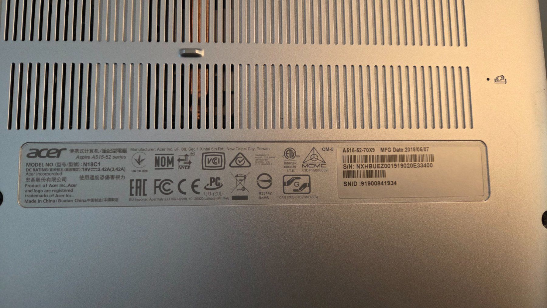 Acer Notebook: Acer Aspire 5 A515-52 – Usato da Hünenberg See venduto da Seattle96 8