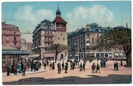 Genève, Place Bel-Air, Tour de l'Ile, animée, circulée 1930