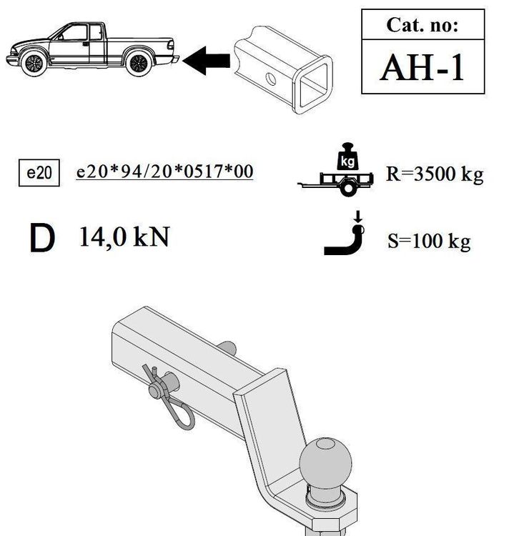 AUTO-HAK Anhängerkupplung für Vierkantaufnahme mit angeschraubtem Kugelkopf