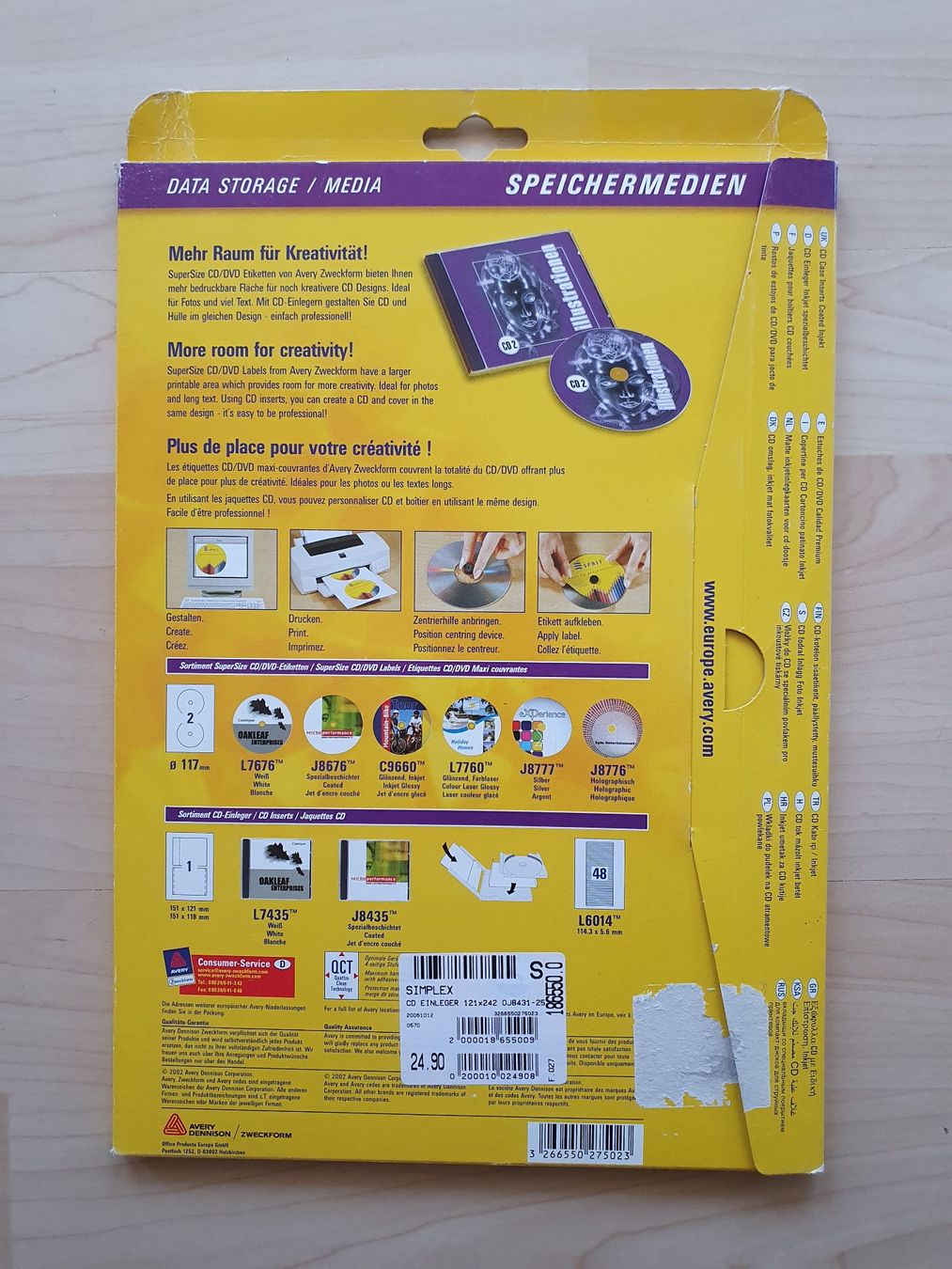 Avery Zweckform Carta: AVERY Zweckform J8431 Inkjet CD/DVD Einleger/Inserts, 24 Stk – Nuovo (secondo la descrizione) da Worb venduto da FroLok 1