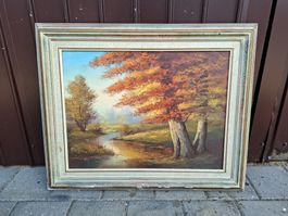 Herbstliches Ölgemälde mit Flusslauf, von C.Marvin signiert