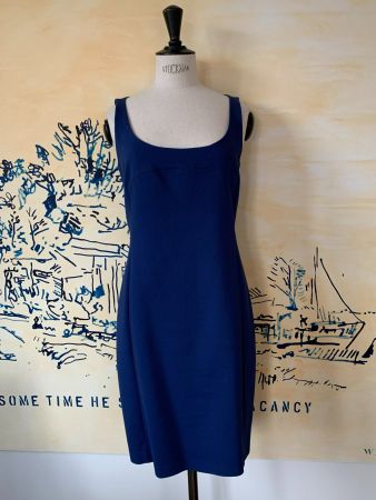 AKRIS: Blaues Sommer-Kleid mit grosszügigem Ausschnitt, 36