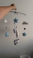 Mobile for cradle owl stars clouds grey blue 