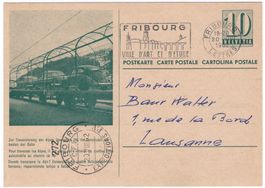 SBB Dienstpostkarte mit VW Käfer von FRIBOURG nach LAUSANNE