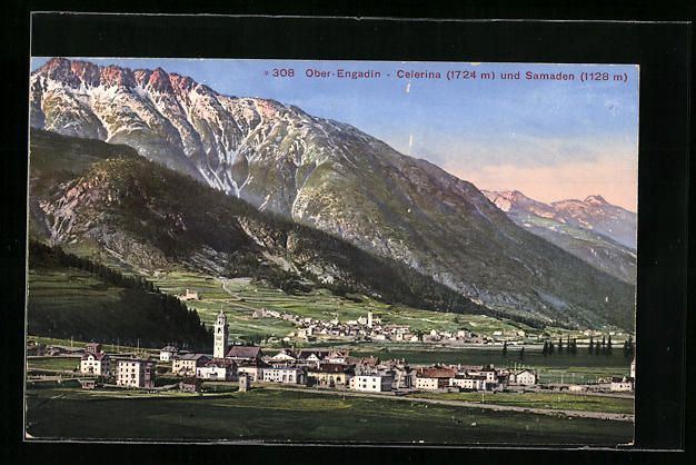 Ansichtskarten: Samaden /Ober-Engadin, Ortsansicht mit C – Gebraucht aus Berlin von bartko-reher