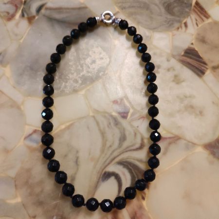 Vintage schwarze Onyx-Halskette, 925 S-Verschluss