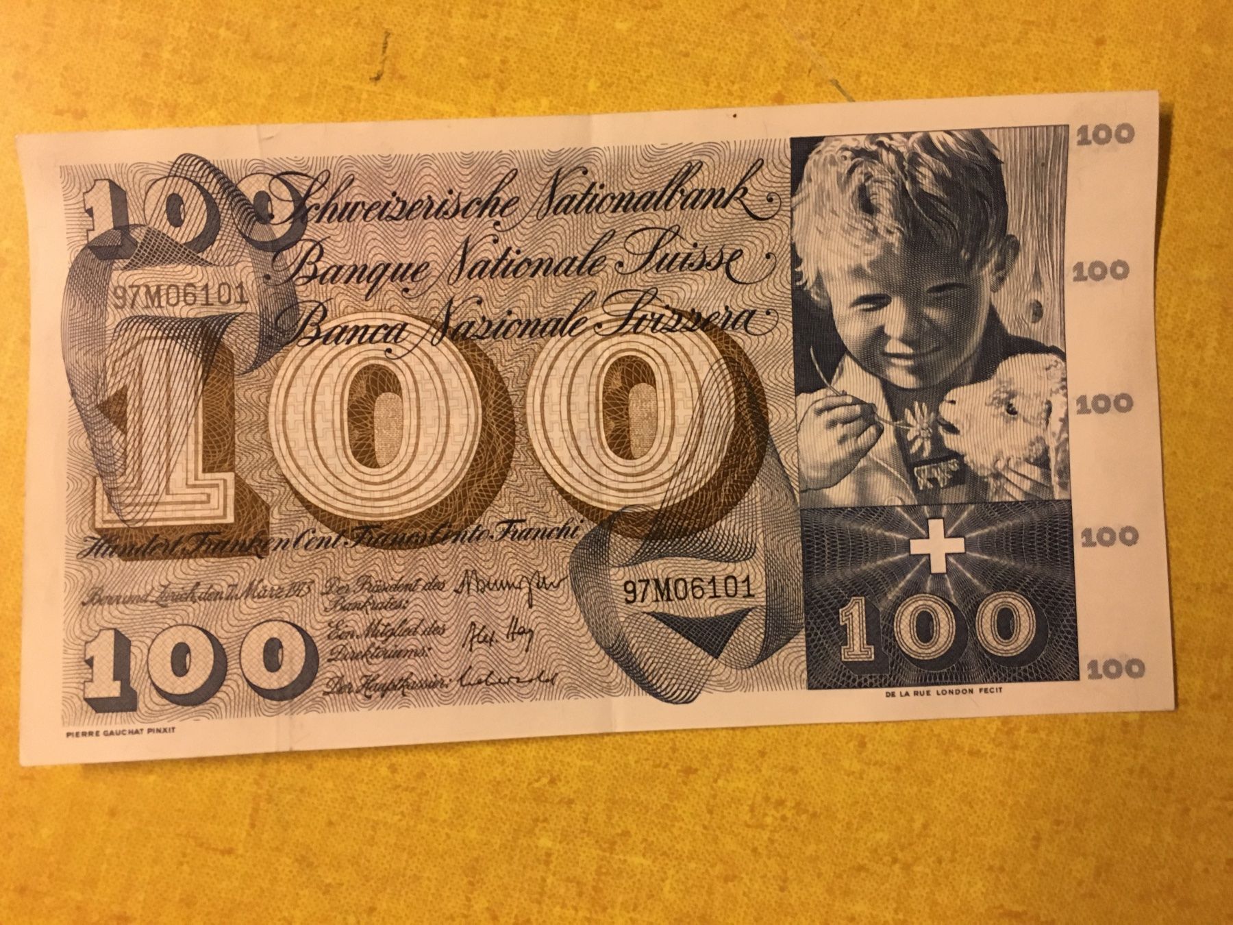 Banconote: Schweizer Banknote 100 Franken 7.3. 1973 HI. Martin – Usato da Lanzenhäusern venduto da vic63 3