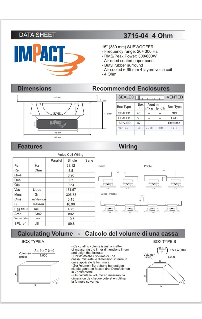 Casse acustiche: Subwoofer Impact 37 Series 1200w – Usato da Riazzino venduto da TicinoCarAudio 3