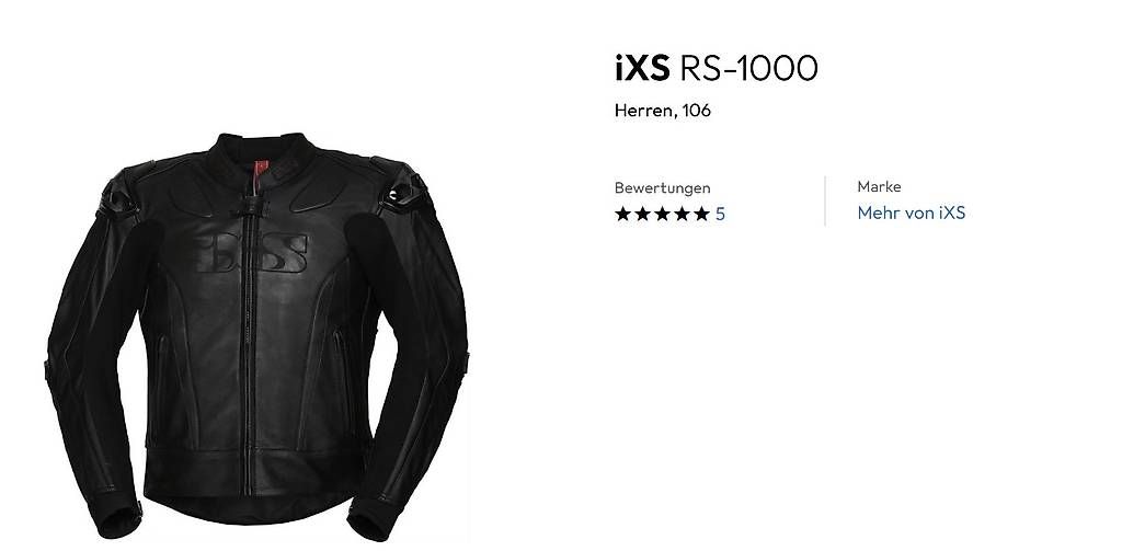 IXS Giacche: IXS RS 1000 Gr. 106 Schnäppchen 🔥 – Usato da Arisdorf venduto da G.Friderich