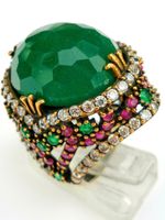 Ring mit opakem Smaragd und Rubinen neu Grösse 57