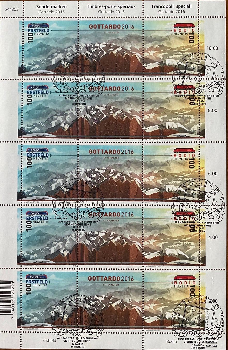 Tutti i francobolli: Bogen 10 Briefmarken u 5 Vignetten Gottardo 2016 gestempelt – Usato da Aedermannsdorf venduto da Sennahoy11