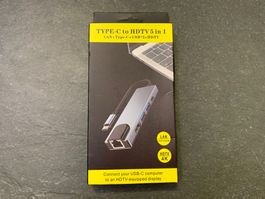 Adapter 5 in 1 USB-C auf Lan, HDMI, USB A, USB C