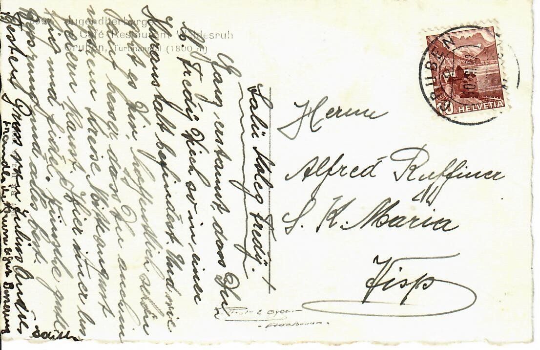 Cartoline postali: Restaurant Waldesruh - Gruben Turtmanntal 1942 – Usato da Hochdorf venduto da Ziegel-16 1