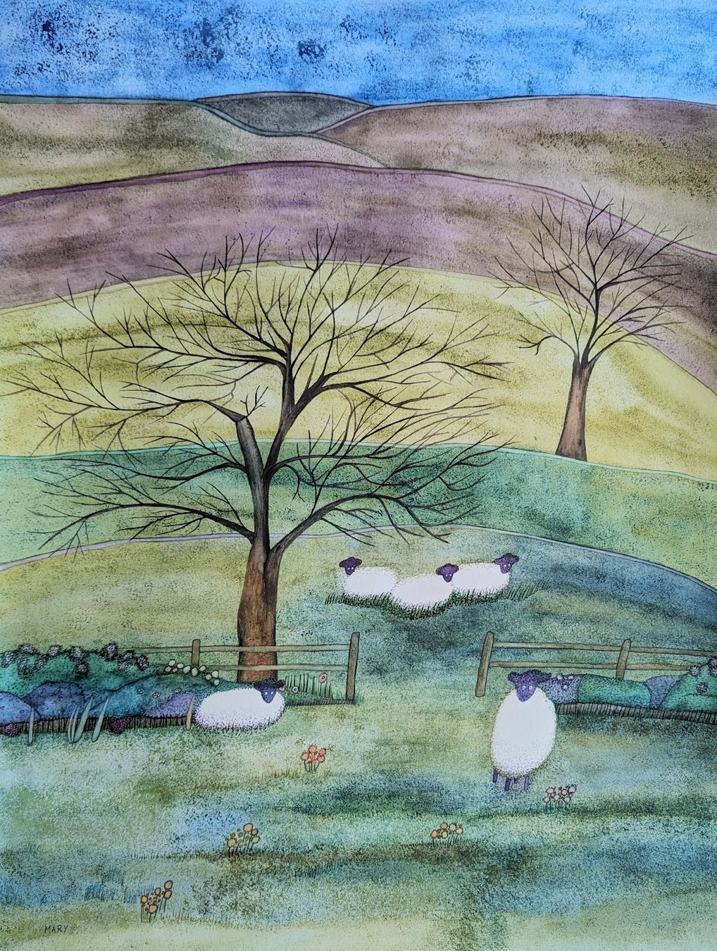 Alle Dekorationen: SALE Original Aquarell von mir gemalte Schafe Bild – Neu und originalverpackt aus Wittenbach von Mary.M.Boesch