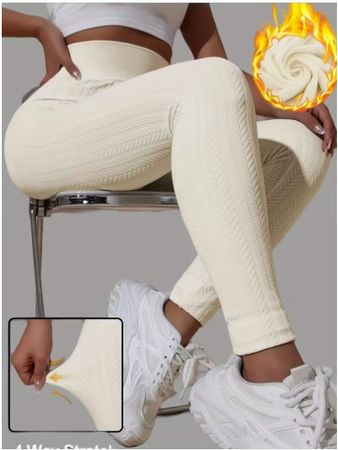 NEUE warme Leggings in Strickoptik hellbeige Gr. S - 226040