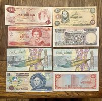 Lot de 8 billets de banque divers, divers pays, état neuf