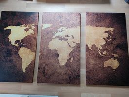 Weltkarte Vintage 3-teilig