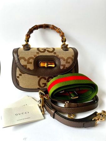Gucci Small Jumbo Canvas Bamboo 1947 Top Bag