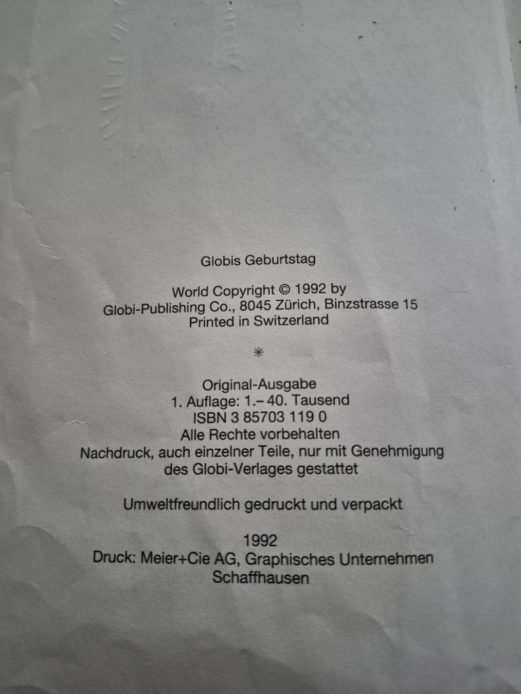 Fumetti: Globis Geburtstag - Originalausgabe 1992 – Usato da Uster venduto da Scholli 1