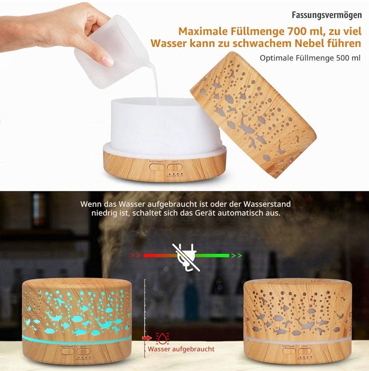 Duftöldiffusoren: Aroma Diffuser 700ml mit Timer, Holzoptik braun – Neu und originalverpackt aus Basel von Seifehuesli 3