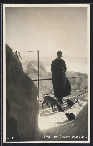 Cartoline postali: Säntis, Frau Steier vor dem Observatori – Usato da Berlin venduto da bartko-reher