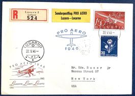 1946 Pro Aero R- Flugpost Brief Zusatzfrankatur Lu- N.York