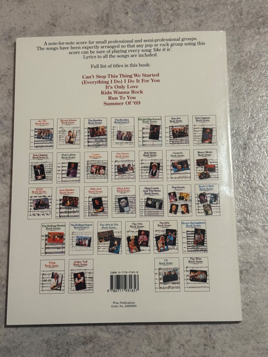 Libri: Bryan Adams Rock Score - Wise Publication – Usato da Kaiseraugst venduto da Drasa 1