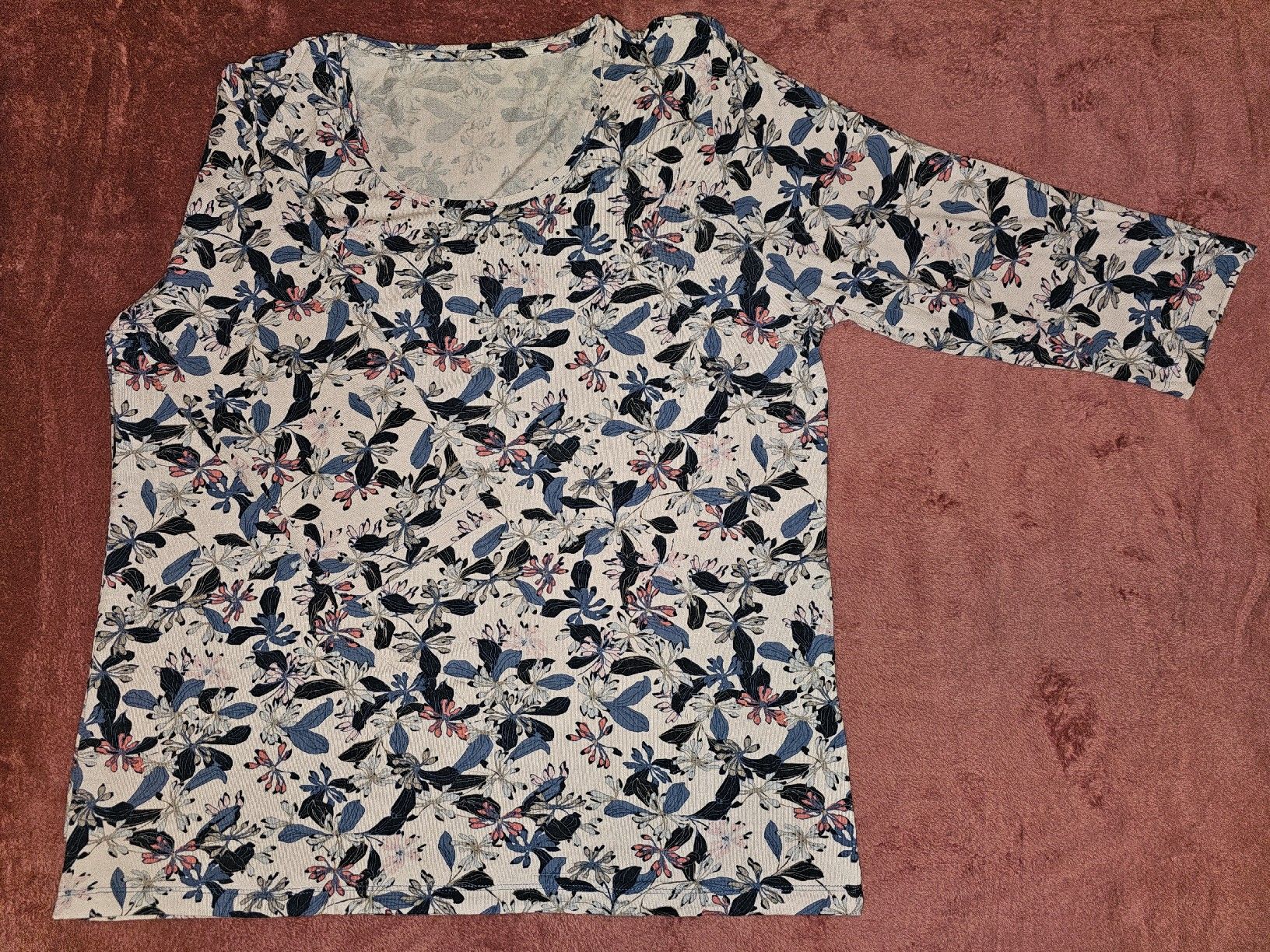 Bonita Top: Langarm-Basic, rosa mit Blumen & Blättern, Bonita, L – Nuovo (secondo la descrizione) da Heiden venduto da Taronia 1