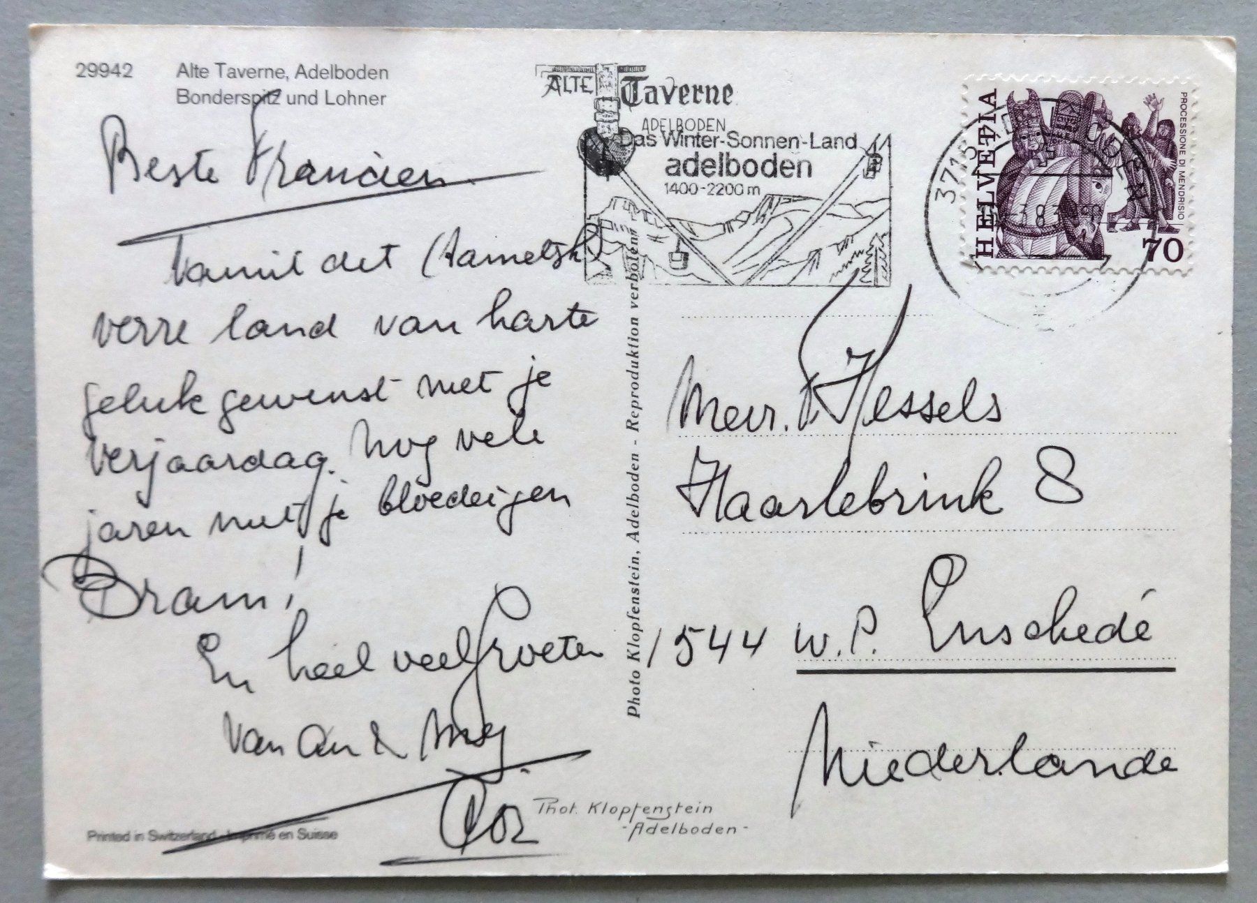 Cartes postales: Alte Taverne, Adelboden – D'occasion à Fétigny par Billy2miny 1