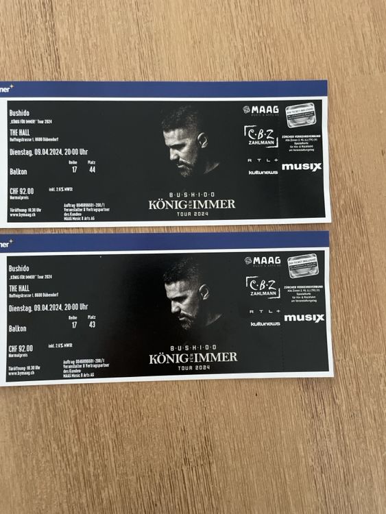 Bushido Tickets Zürich the Hall 2x Kaufen auf Ricardo