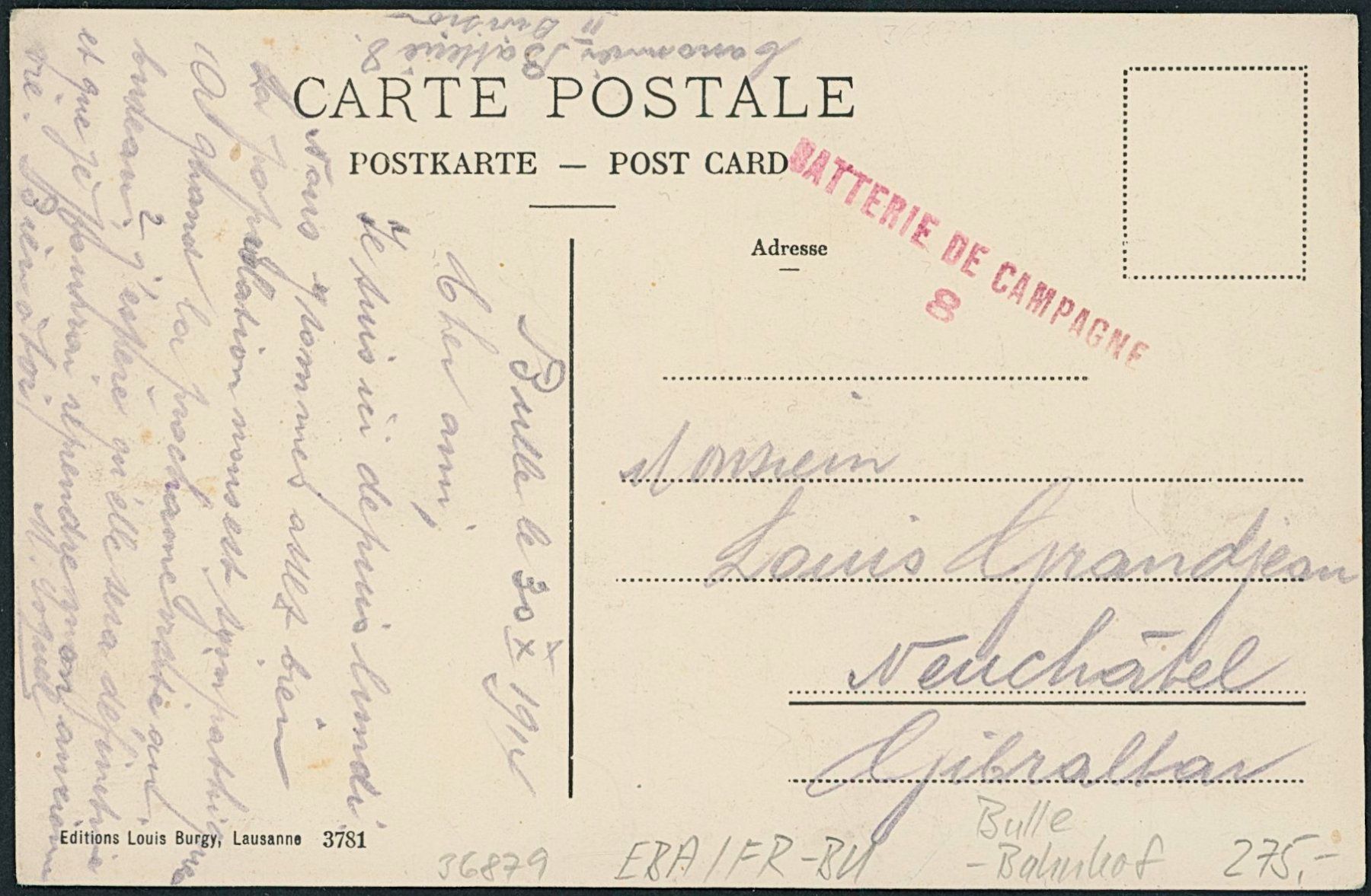 Cartoline postali: FR Bulle - Bahnhof - Bahn - Militärstempel – Usato da Schindellegi venduto da leecollect 1