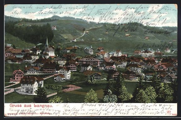 Cartoline postali: Langnau /Emmental, Ortsansicht aus der V – Usato da Berlin venduto da bartko-reher
