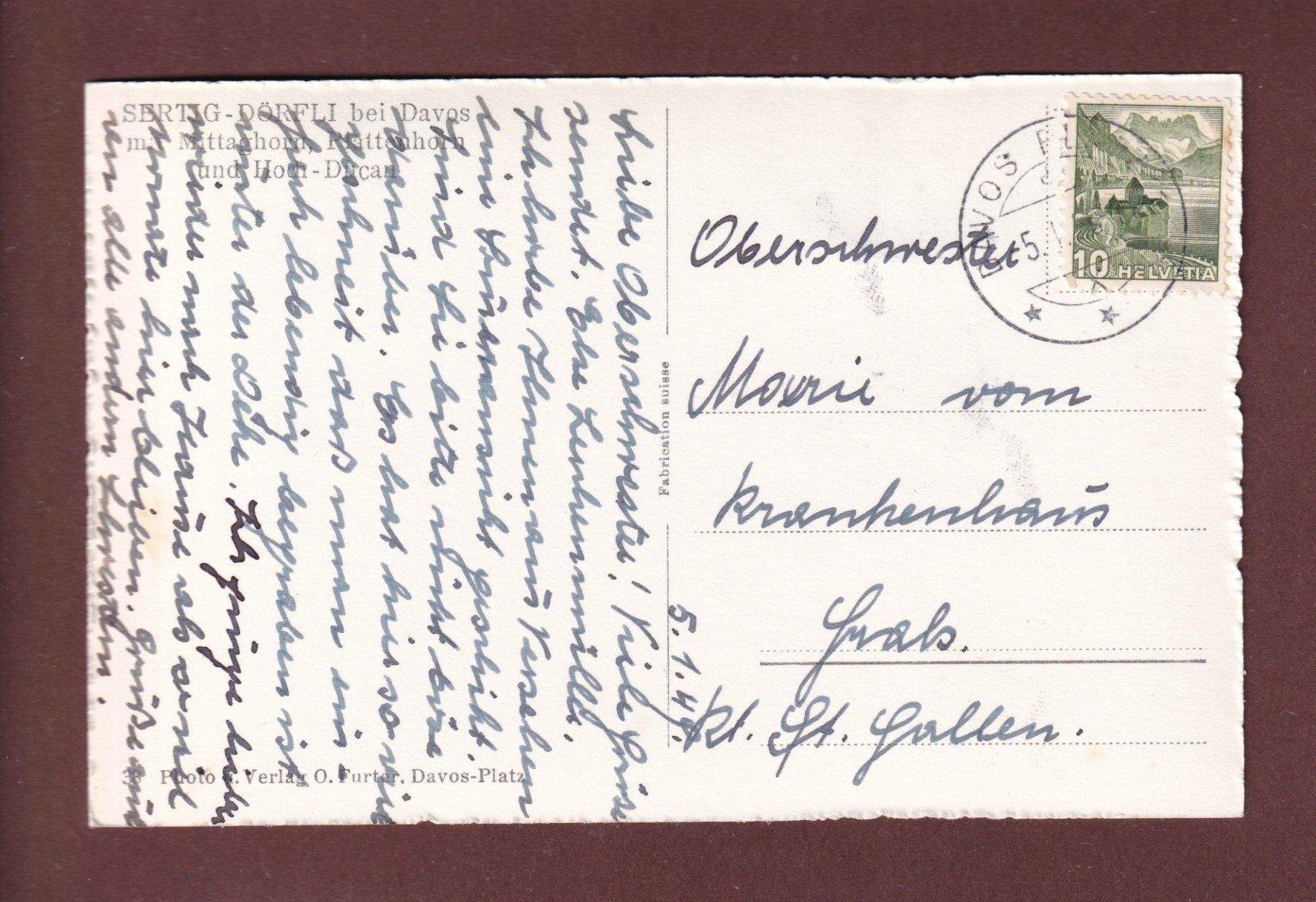 Cartes postales: SERTIG-DÖRFLI bei Davos - 1949 – D'occasion à Pully par nicecards-shop 1