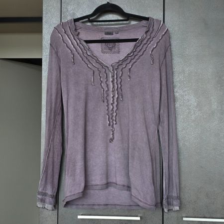 🐸 NILE BLUSE L MIT SEIDEN-RÜSCHEN MAUVE TOP ZUSTAND
