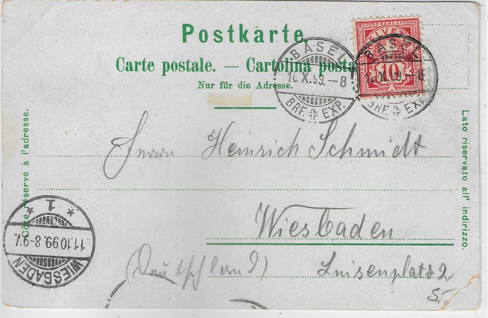 Cartoline postali: Gruss aus Basel - Litho 1899 – Usato da Ettingen venduto da Kartenplanet 1