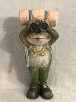 Frosch stehend aus Polyresin mit Fernglas H:25cm