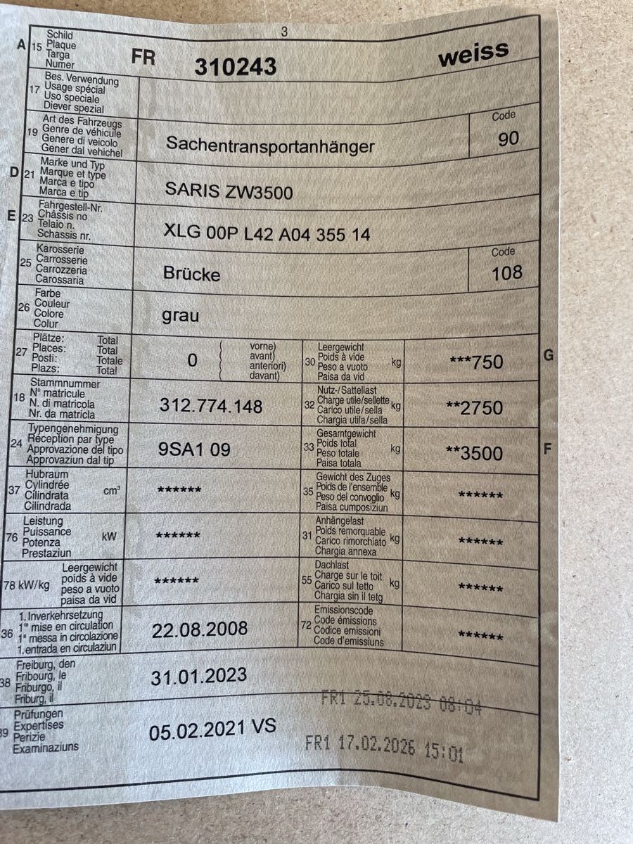 Saris Rimorchi: Saris ZW 3500 – Usato da Heitenried venduto da Alpuchalb 5