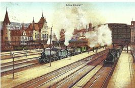 Zürich, Bahnhof anno dazumal,  Repro "Adieu Zürich"