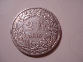 Münze Schweiz 2.- Franken 1910, Silber