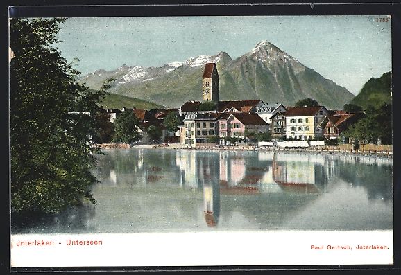 Cartes postales: Interlaken-Unterseen, Uferpartie mit Ber – D'occasion à Berlin par bartko-reher