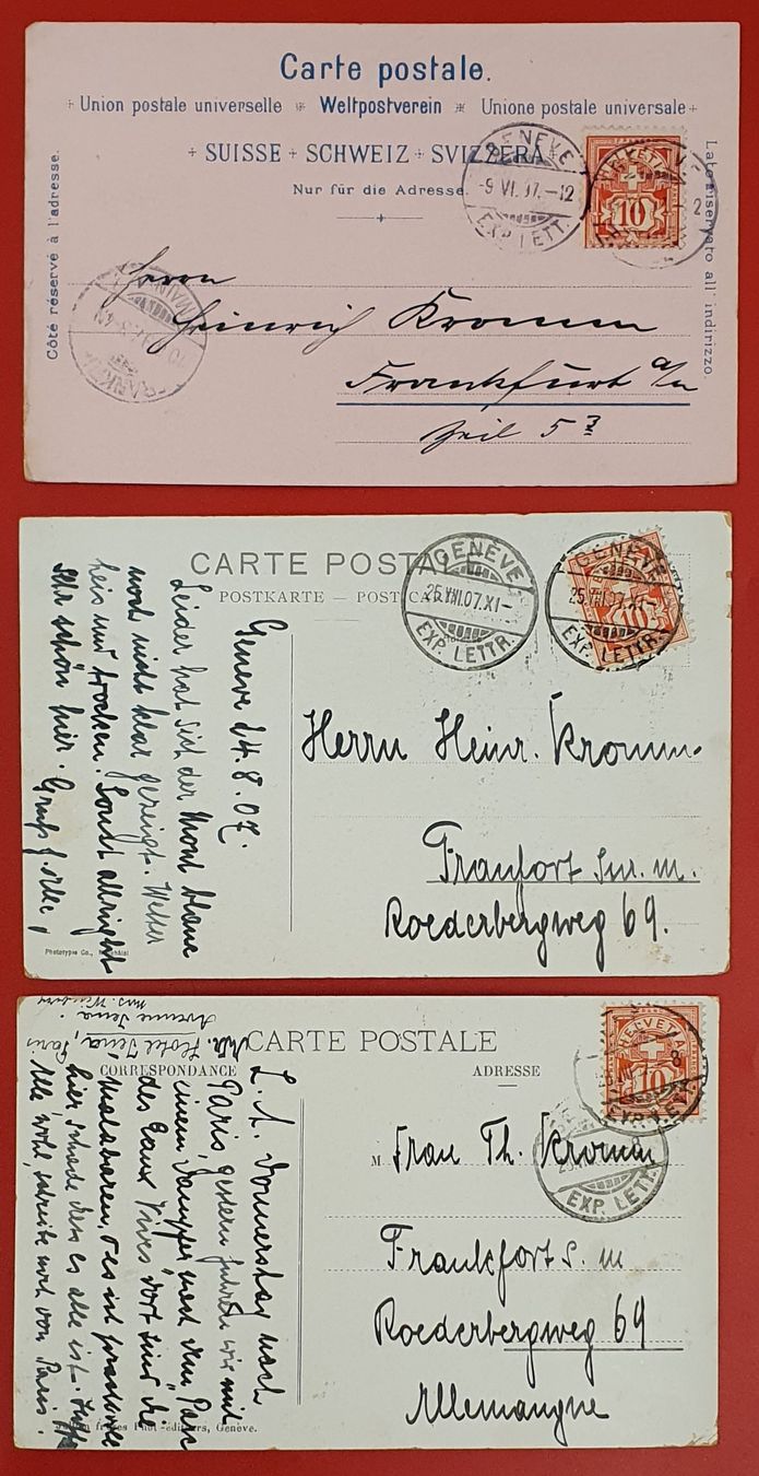 Cartoline postali: 3 Ansichtskarten von Genf 1907 – Usato da Kreuzlingen venduto da Rschweiz1 4