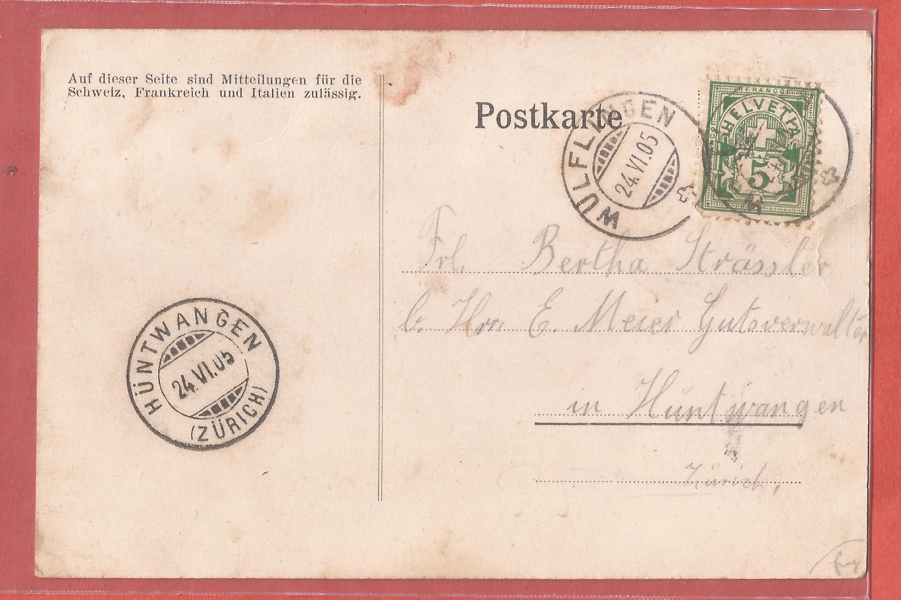 Cartoline postali: Wülflingen bei Winterthur - 1905 – Usato da Fislisbach venduto da Porano 1