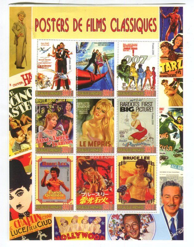 Tutti i francobolli: Block Sean Connery, Roger Moore, Brigitte Bardot, Bruce Lee. – Nuovo e nell'imballaggio originale da Basel venduto da Butsch5
