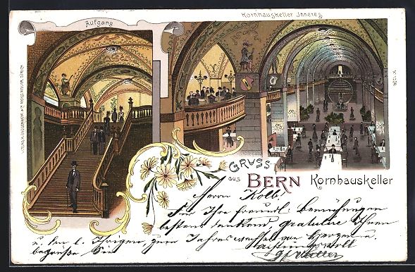 Cartoline postali: Litho Bern, Gasthaus Kornhauskeller, Inn – Usato da Berlin venduto da bartko-reher