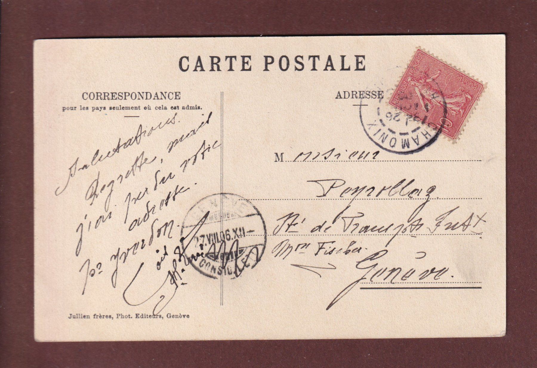 Cartoline postali: Sommet de l'AIGUILLE DU GEANT - 1906 – Usato da Pully venduto da nicecards 1